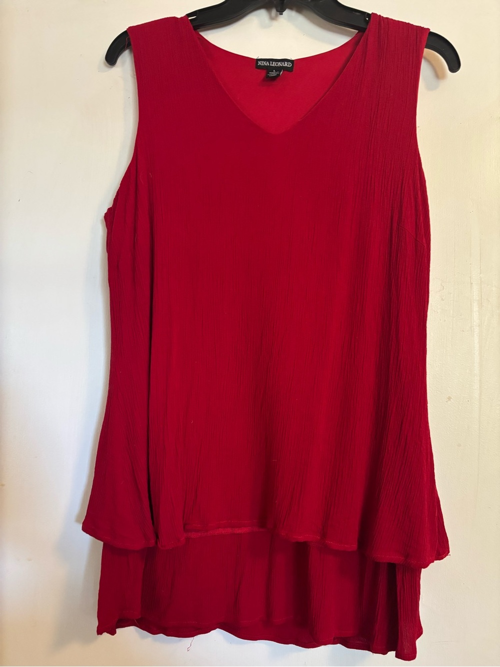 Nina Leonard Red Sleeveless V-Neck Layered Tank
